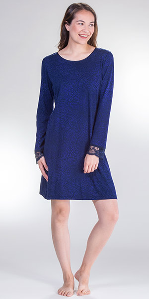 Sesoire Cotton/Rayon Night Shirt - Long Sleeve in Navy Floral
