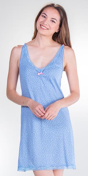 Sesoire Sleeveless Cotton/Rayon Adjustable Strap Chemise in Blue Dots