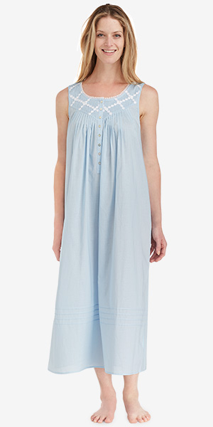 Sleeveless Eileen West (Sizes Small)  Cotton Lawn Long Nightgown - Blue Inspiration