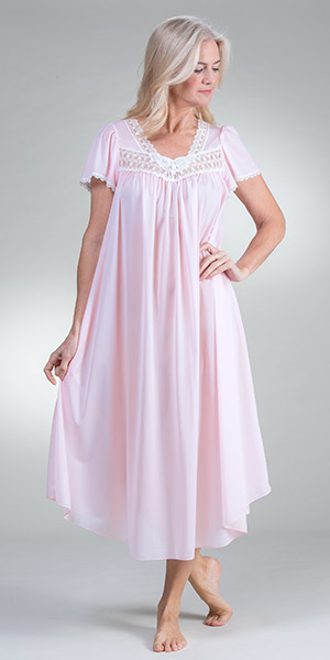 Long Miss Small Elaine &quot;Silk Essence&quot; Flutter Sleeve Nightgown in Pink