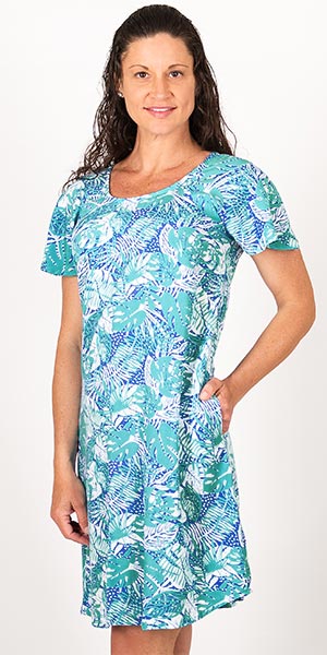 Blue Water Small Short Sleeve Rayon Sun Dress in Teal Serenity