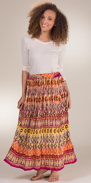 Belma Slightly Sheer Long Broomstick Skirt in 100% Rayon in Diamond