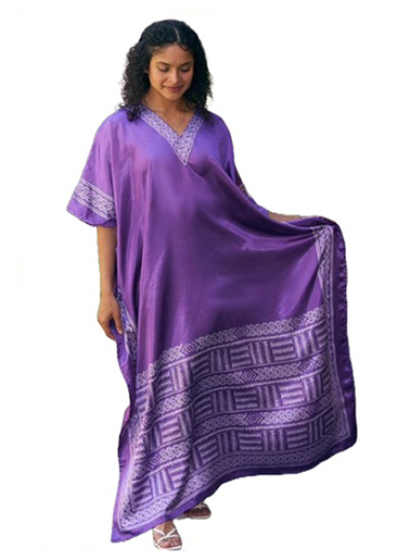 Caftans by Winlar - silky purple floral caftan with animal accents
