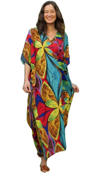  Winlar Satin Long Floral Caftan Dress in Vibrant Savannah
