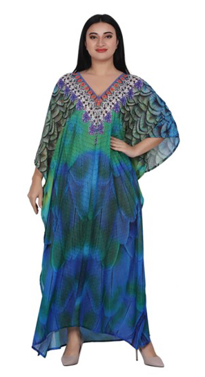 Silk Blend Advance Apparels Kaftan in Peacock Blue - One Size Fits Most