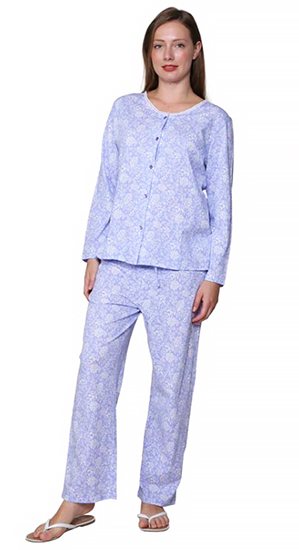100% Cotton Knit Pajama Set by La Cera in Lilac Floral