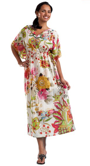 Sale - La Cera One Size Fits Most Long Cotton Caftan Dress One Size Fits Most in Bold Floral