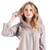 Embroidery detail on the Taupe Hooded Tunic
