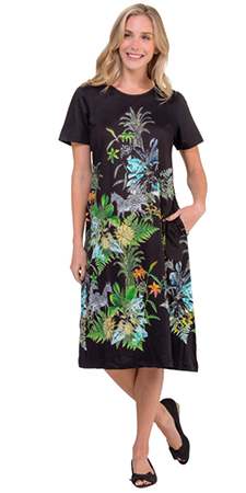 Dresses with Pockets by La Cera - 100% Cotton Knit Dress Short Sleeve in Freedom Blooms