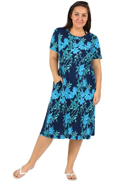 Casual Plus Size Cotton Dress by La Cera - A-Line in Luna Garden