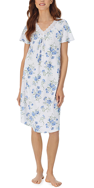 Special - Carole Hochman (Size 2X) Plus Size Short Sleeve 100% Cotton Waltz 42&quot; Nightgown - Dreamtime Blue 