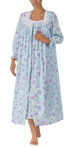 Eileen West Two Piece Cotton Lawn Nightgown &amp; Button Robe Set in Sage Floral Joy  