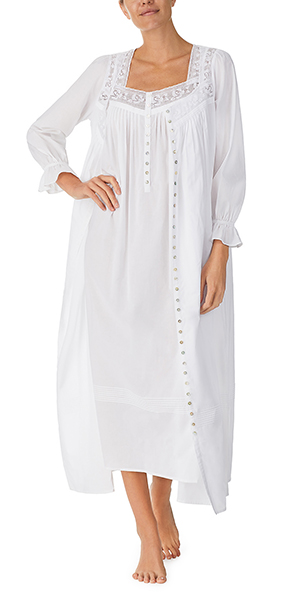 Eileen West Two-Piece Long Cotton Lawn Sleeveness Nightgown / Robe Set in Regency White