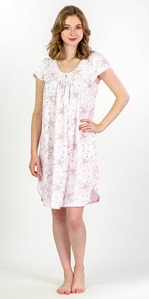 Plus Size Miss Elaine Silkyknit Short Nightgown - Short Sleeve in Antique Pink