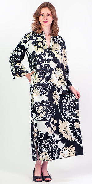 SC SALE N Natori (Size S) Long Mandarin Matte Satin Caftan - Dusky Soleil