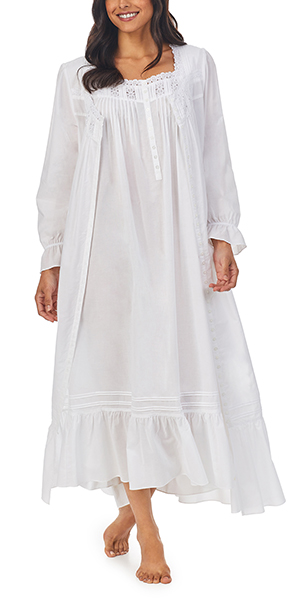 Eileen West Two Piece (Size Large) Gown and Robe Ballet Cotton Lawn Peignoir Set - Vintage White