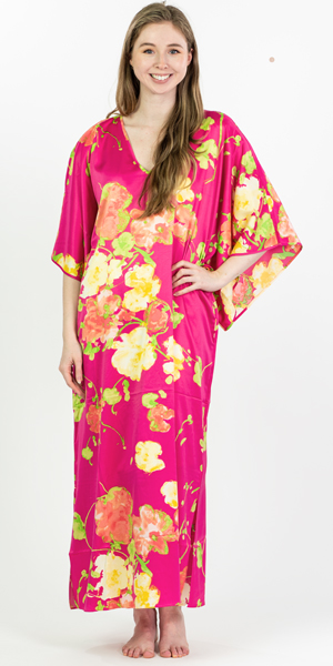 SC SALE Natori (Size Small)  Long Matte Satin Caftan - Tropical Pink