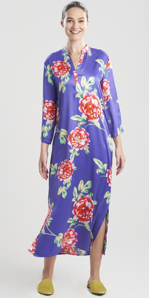 SC SALE N Natori (Sizes Med &amp;  XL) Long Mandarin Matte Satin Caftan - Island Fleur