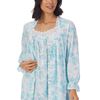 Eileen West (Size M) Ballet Nightgown and Robe Set - 100% Cotton in Aqua Floral