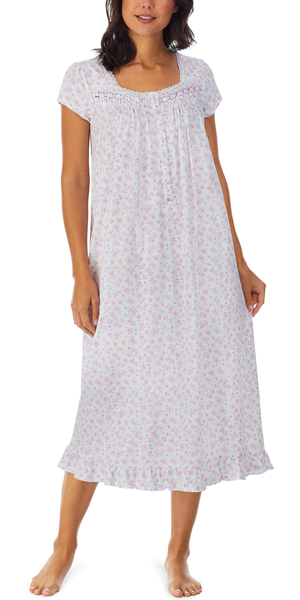 Eileen West Plus Size Cotton Knit Cap Sleeve Ballet Nightgown in Enchanting Floral