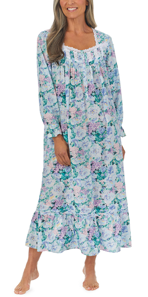 Eileen West (Size Med.) Cotton Lawn Long Sleeve Ballet Nightgown in Vintage Floral
