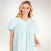 Miss Elaine (Size M) Short Snap-Front Smocked Seersucker Robe in Turquoise