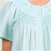 Snap Front Miss Elaine Short Smocked Seersucker Robe in Turquoise