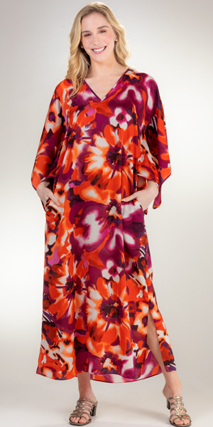 SC SALE Natori (Size S &amp; L) Long Satin Caftan - Sunset Blossoms