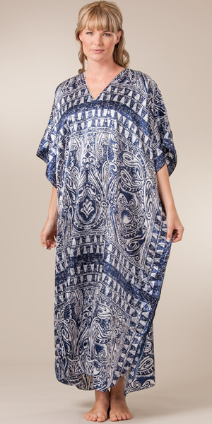 Winlar Satin Charmeuse Poly Kaftan for Loungewear or Beach Wear  - Kesha Navy