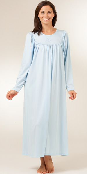 Nightgowns - Cotton Knit Calida (Size Medium)  Long Sleeve Nightgown - Blue