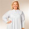 *Use Coupon Code 12-OFF* Plus (1X) La Cera Cotton Nightgown - Long Sleeve Pintucking Delight - Blue