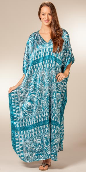 Winlar Silky Satin Charmeuse Caftan - Kesha Turquoise 