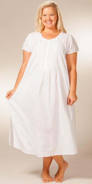 Plus Size to 4X Soft &amp; Easy Cotton Nightgown - Short Sleeve White Gown by La Cera