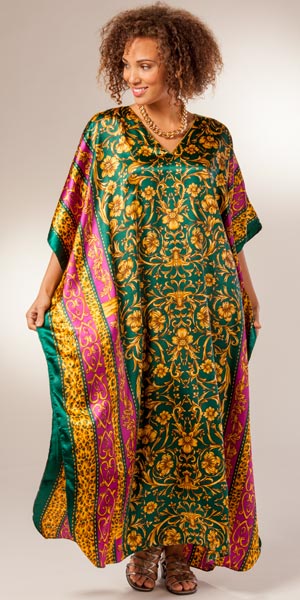 Satin Charmeuse Lounger Kaftans One Size in Vanessa Jade or Navy