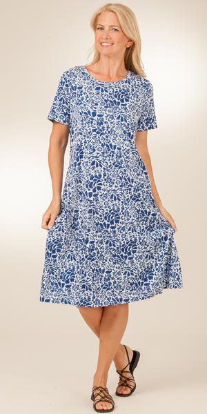 La Cera Dress 100% Cotton Knit in Blue or Raspberry Floral