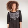 SC SALE Short Sleeve Dress - Embroidered Boat Neck Tunic Tops - Ebony Sprigs