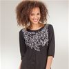 Short Sleeve Dress - Embroidered Boat Neck Tunic Tops - Ebony Sprigs