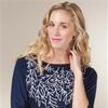 Tunics - Embroidered (Size S/M) Boat Neck Knit Long Top - Sapphire Sprigs