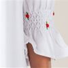 White Cotton Nightgown - La Cera Smocked Knit Long Gown - Red Rosettes
