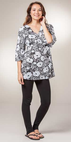 La Cera (Size S) Tops for Women 2/3 Sleeve Knit Tunic - White Floral