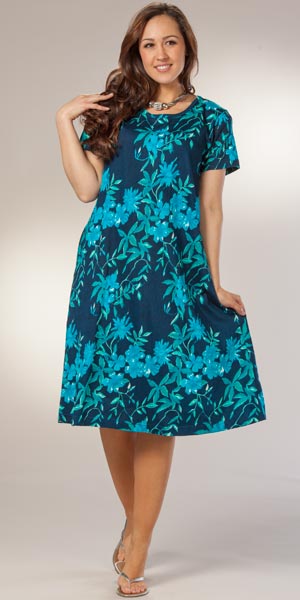 Casual Cotton Dress with Pockets by La Cera Mid-Length A-Line in Luna Garden