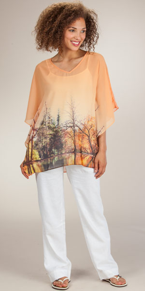 SC SALE Misses (Medium) Poncho Top - Semi Sheer V-Neck Tunic Blouse in Lakeside