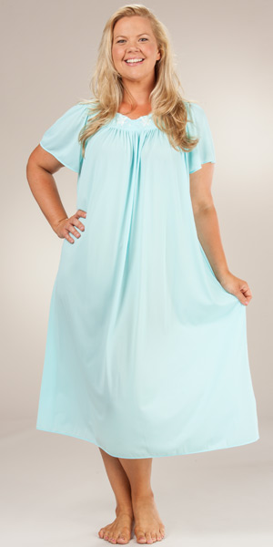 Plus Miss Elaine Classics Nightgown - Nylon Ballet Length in Seafoam