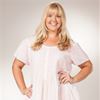 Plus (1X) La Cera Nightgowns - Cotton Short Sleeve Lace-Trim Gown in Pink