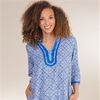 Woven Cotton Caftan - 2/3 Sleeve La Cera Lounger - Mandolin Blue