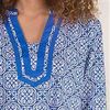 Woven Cotton Caftan - 3/4 Sleeve La Cera Lounger - Mandolin Blue