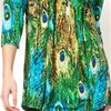 La Cera Tunics - Pleated 3/4 Sleeve Poly Blend Blouse - Peacock Pretty