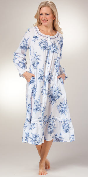 La Cera Robe - Long Sleeve Cotton Button Front Gown - Dusty Rose
