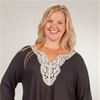 Plus (1X) Tunic Tops - Long Sleeve Crocheted Neckline Women's Top - Raven
