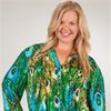 SC SALE Plus La Cera (Size 3X) Tunics - Pleated 3/4 Sleeve Poly Blend Blouse - Peacock Pretty